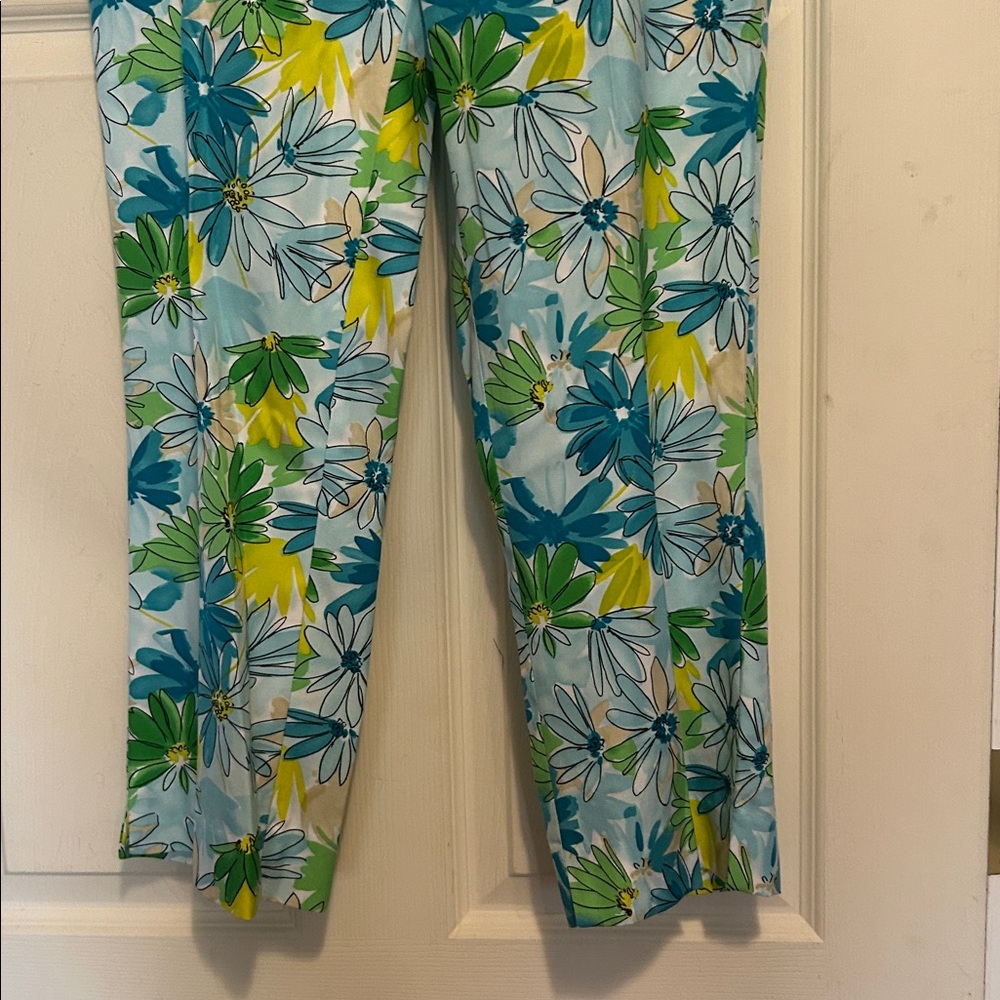 Jones New York Green Floral Silk Cotton Blend Cropped Pants Size 4 - Picture 3 of 7
